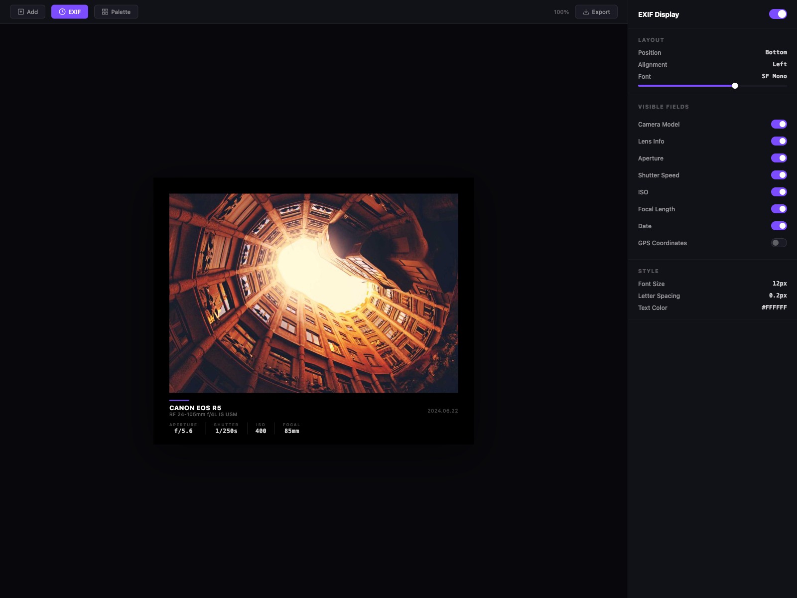 EXIF Parameters + Brand Logo Display